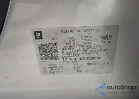 2018 Chevrolet Silverado 1500 1Lt z USA, uszkodzony, nr VIN 1GCRCREH2JZ159746